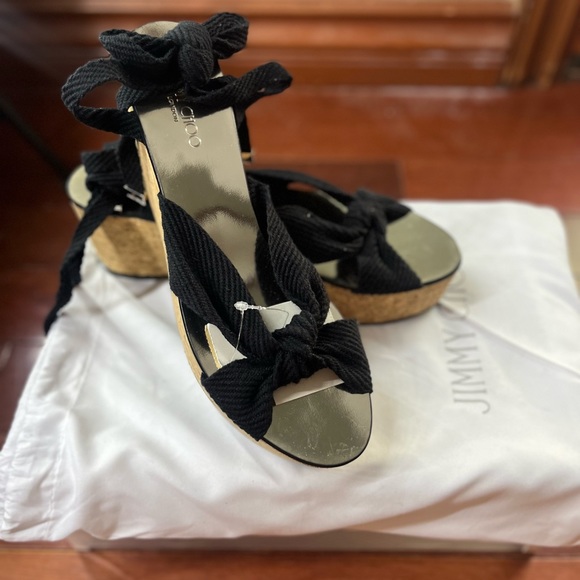 Jimmy Choo Black Lace up Wedge Sandals - Picture 2 of 4